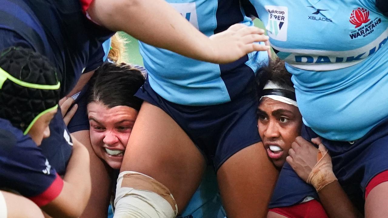 Sera Naiqama (right) of the Waratahs looks on in a scrum during the Super W rugby match against the Melbourne Rebels last season.