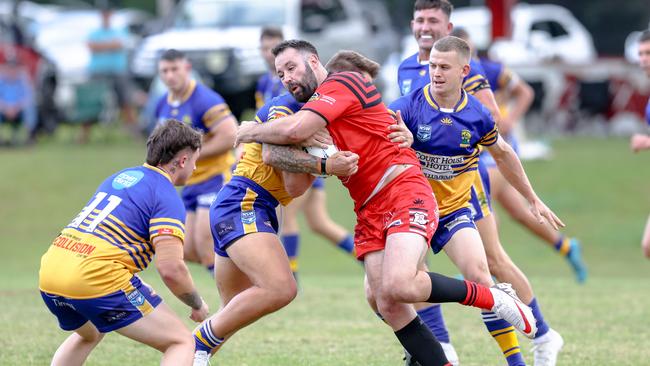 Logan Wylie taking a hit-up for Byron. Picture: DC Sports Photography