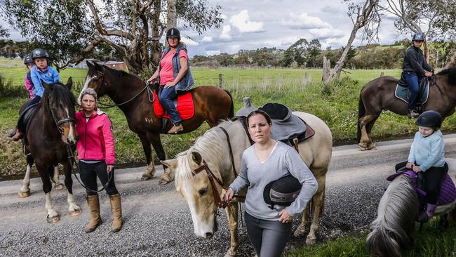 Horse riders speak out against mass developments in Narre Warren North. Picture: Wayne Taylor