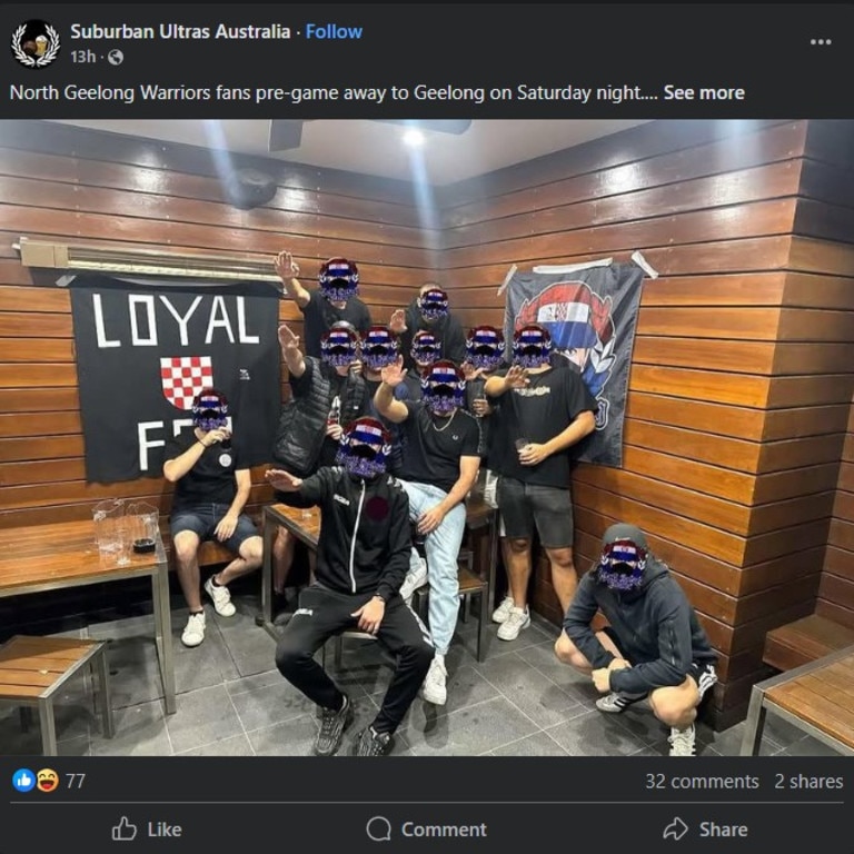 An image emerged on a Facebook group on February 11 appearing to show fans of the North Geelong Warriors football club performing the illegal salute.