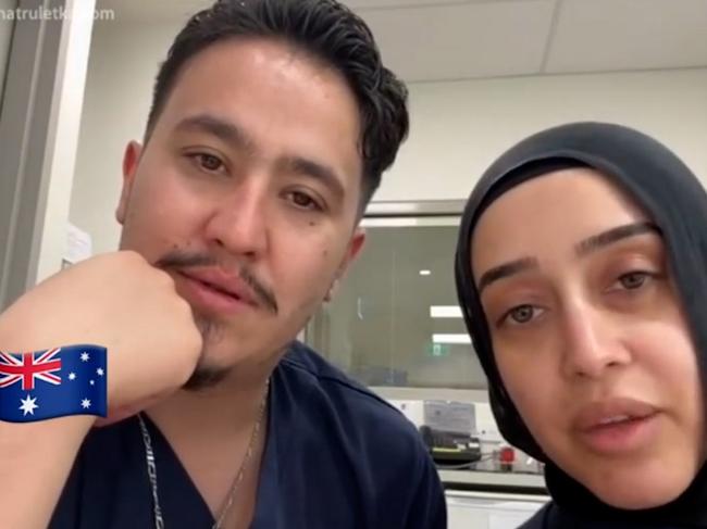 Rashad Nadir and Sarah Abu Lebdeh, wearing their NSW Health uniforms, were filmed declaring they refuse to treat Israeli people and would ‘kill them’ if they presented to their ward.