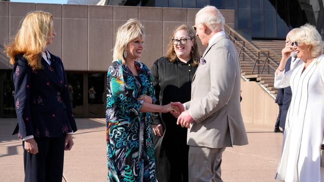 British actress Joanna Lumley greeted the Royals at the Sydney Opera House in Sydney. Picture: Mark Baker / POOL / AFP