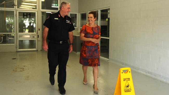 Chief Minister Lia Finocchiaro and NT Police Commissioner Michael Murphy touring the Peter McAulay Centre Berrimah watch house. Picture: Zizi Averill