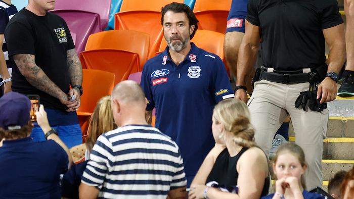 DARWIN, AUSTRALIA - MAY 16: Chris Scott, Senior Coach of the Cats looks dejected after a loss during the 2024 AFL Round 10 match between The Gold Coast SUNS and The Geelong Cats at TIO Stadium on May 16, 2024 in Darwin, Australia. (Photo by Michael Willson/AFL Photos via Getty Images)