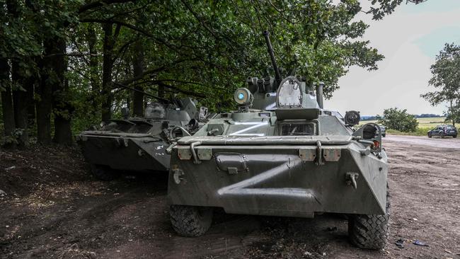 This photograph taken on September 10 shows Russian military vehicles in Balakliya, Kharkiv region. Picture: AFP