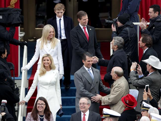 Donald Trump’s children Ivanka Trump, Tiffany Trump, Donald Trump Jr, and Eric Trump arrive on the West Front of the U.S. Capitol on January 20, 2017 in Washington, DC. Picture: AFP