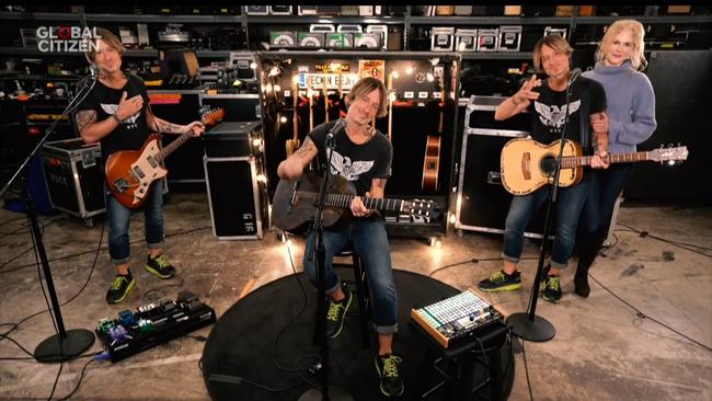 Keith Urban and Nicole Kidman in their Nashville bunker for the One World music event. Picture: ET Canada / Youtube