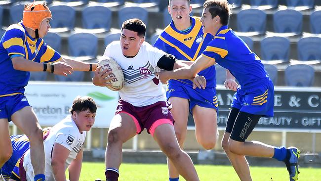 The ASSRL school boy 15 years. Queensland White player Duquan Talaepa Queensland White Vs ACT. Thursday July 7, 2022. Picture, John Gass