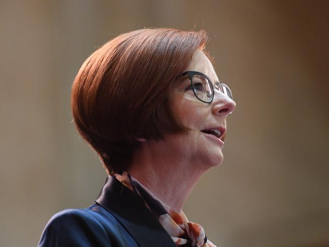 Former PM Julia Gillard giving her annual address as Visiting Honorary Professor at her alma mater, University of Adelaide. Picture: Tricia Watkinson