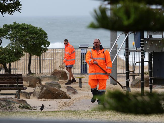Clean up of sand at Bondi Beach playground. Picture: Craig Wilson