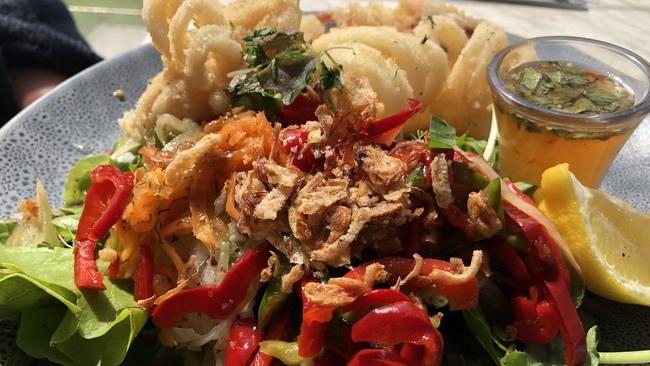 Salt and pepper squid with Asian salad.