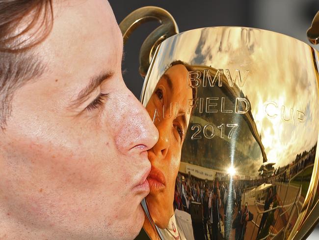 Taste of success: Cory Parish kisses the Caulfield Cup. Picture: Getty Images