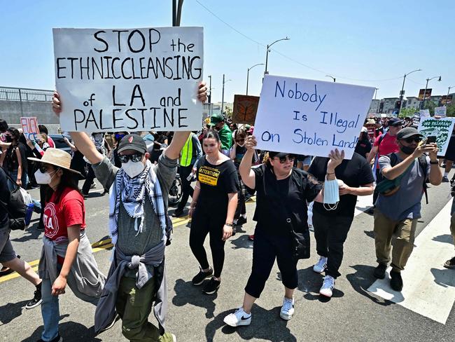 Immigration rights supporters, protests outside the Metropolitan Detention Center, MDC, in downtown Los Angeles, California. Picture: AFP