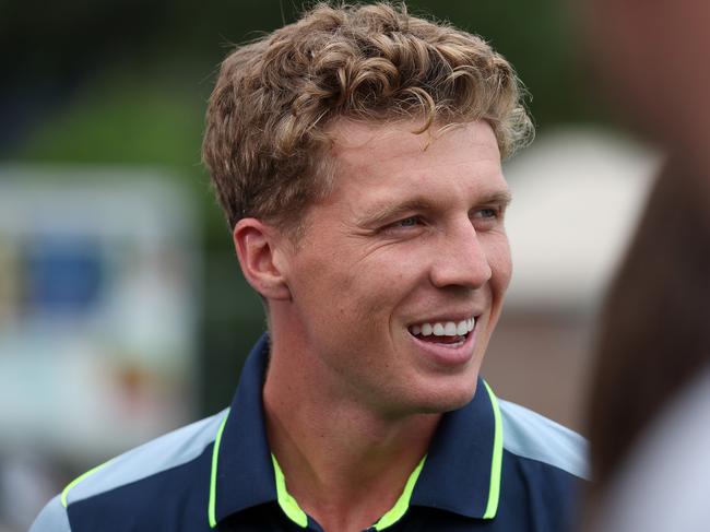 Australian cricketer Nathan McSweeney during a media conference at Alan Border Field, Albion. Picture: Liam Kidston