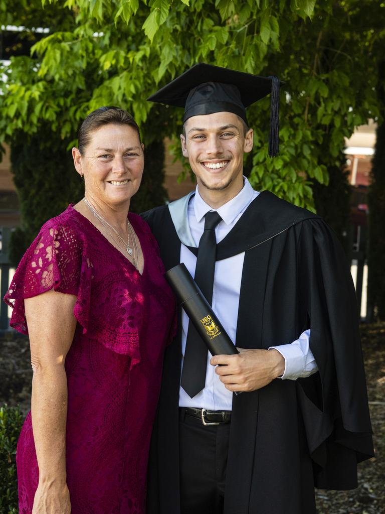 Bachelor of Aviation graduate Jakob Hart with mum Sandy Hart at the UniSQ graduation ceremony at Empire Theatres, Wednesday, December 14, 2022.