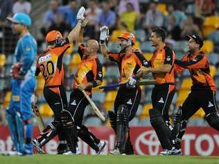 Scorchers players celebrate victory after the Big Bash League match between the Brisbane Heat and the Perth Scorchers at The Gabba on December 18, 2012 in Brisbane, Australia. . Picture: Matt Roberts / Getty Images