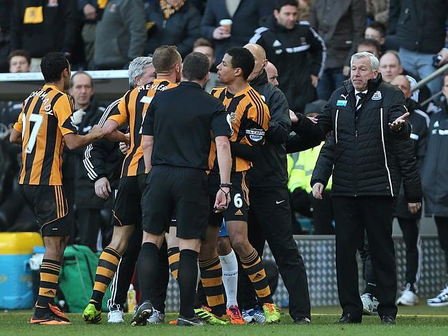 The scene after Pardew and Meyler’s coming together.