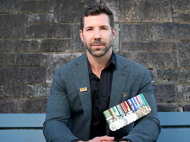 Heston Russell, Retired Special Forces Officer and Founder of Voice Of A Veteran, after the Prime MinisterÃs press conference, Mt Coot-Tha, on Monday April 19th 2021 - Photo Steve Pohlner