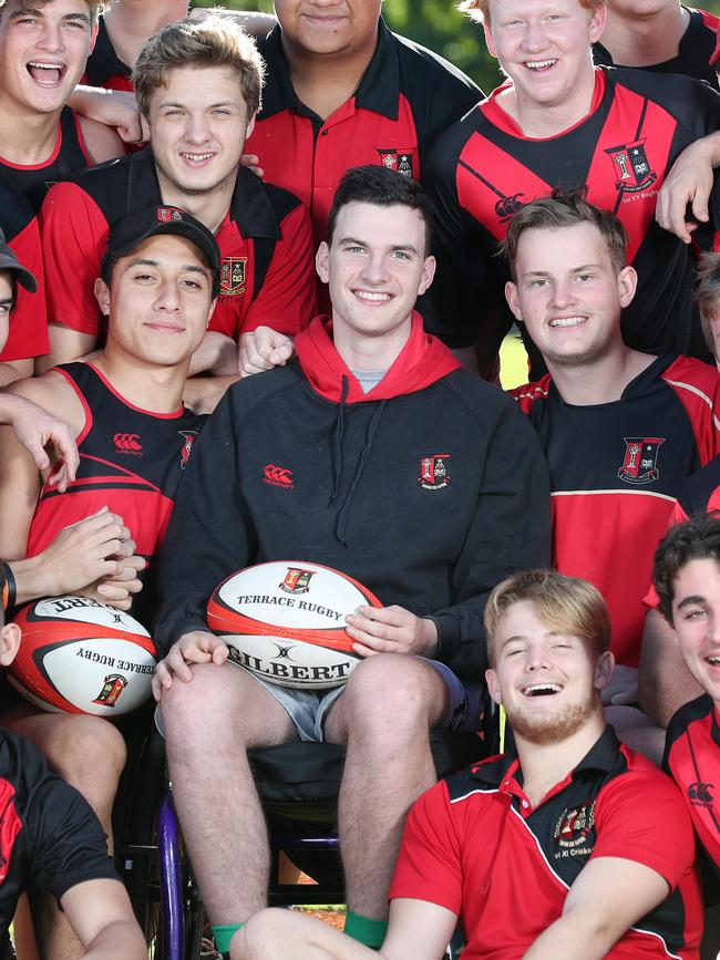 Conor Tweedy with the 2019 First XV Squad. Pic Tara Croser.