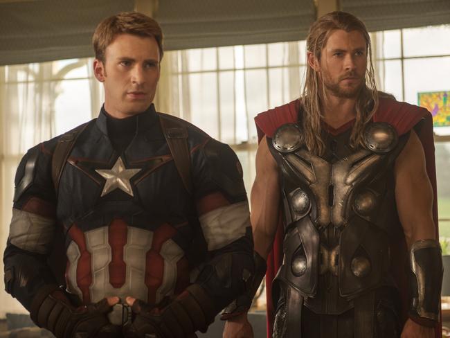 Captain America (Chris Evans) and Thor (Chris Hemsworth) star in Avengers: Age Of Ultron.