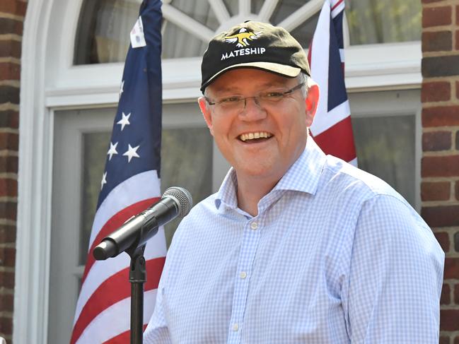 Scott Morrison speaks at a garden party at the Ambassador's residence in Washington DC. Picture: AAP