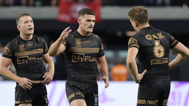 Nathan Cleary got Penrith’s premiership defence off to the perfect start. Photo: Ethan Miller/Getty Images/AFP.