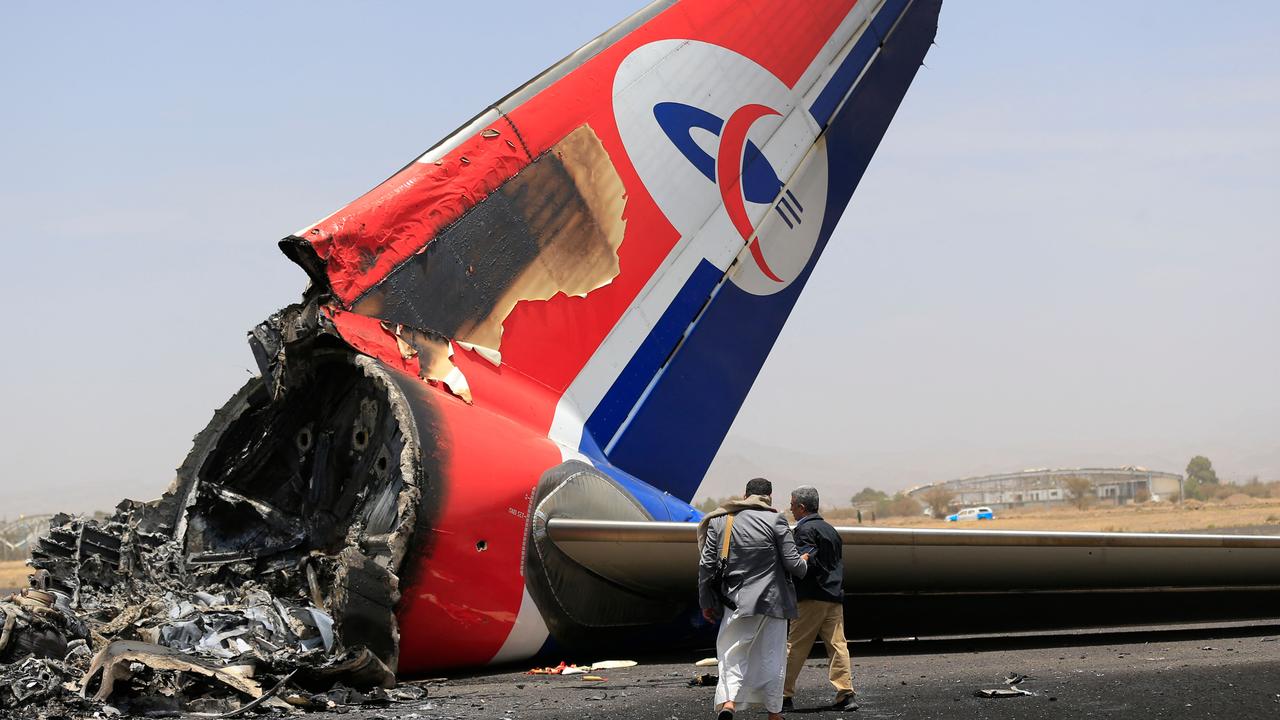 The tail of a Yemenia Airways plane seen at the airport. Picture: Mohammed Huwais / AFP
