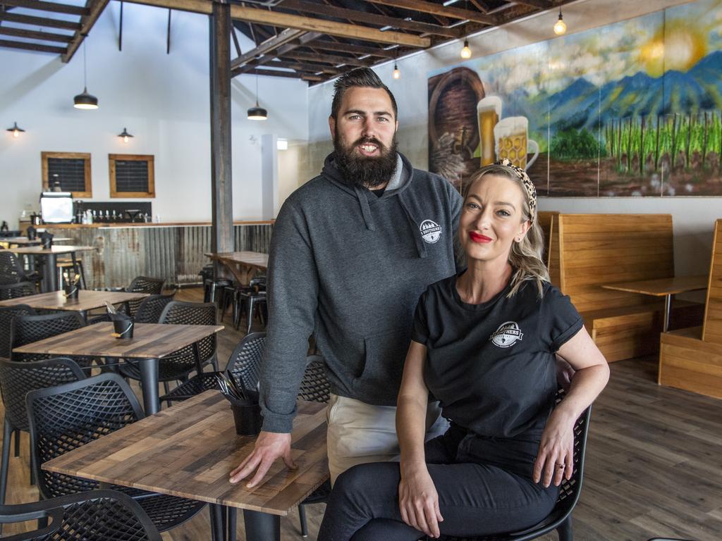 Adrian Cubit and Josie Adams from 4 Brothers Brewing in the new location on Margaret Street. Picture: Nev Madsen