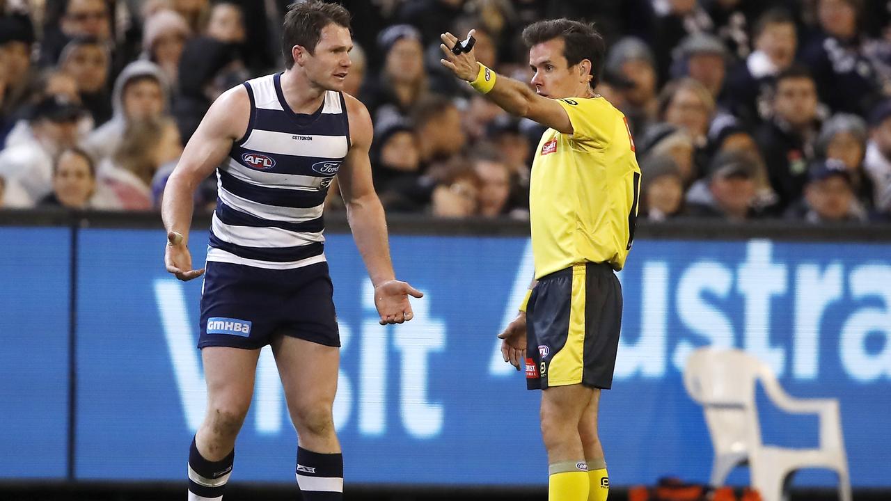 A current Geelong player was one of many who took issue with some umpiring decisions (Photo by Dylan Burns/AFL Photos via Getty Images).
