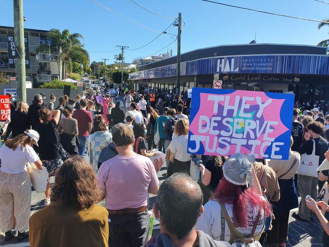 Protesters on Main St, Kangaroo Point. Picture: Richard Walker