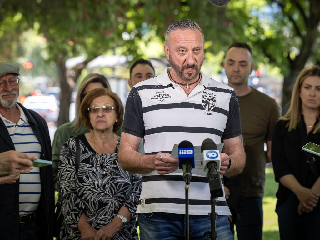 Dino De Ieso speaks to media on behalf of the De Ieso family after seven men were found guilty of his brother Jason De Ieso’s murder. Picture: NCA NewsWIRE / Emma Brasier