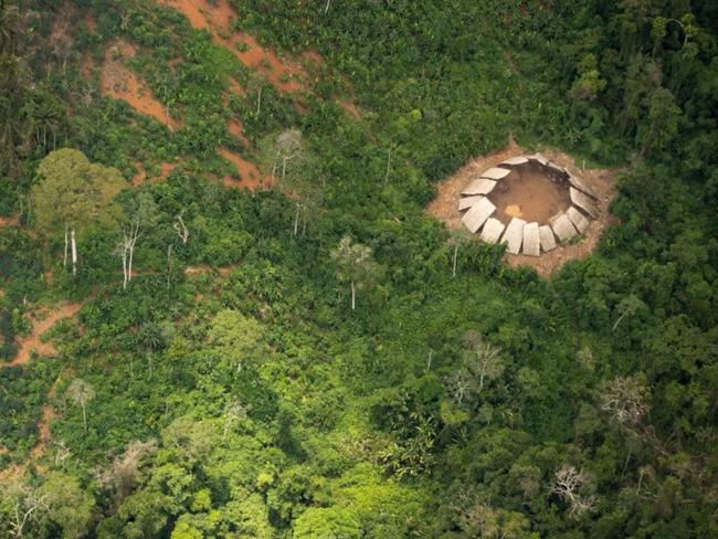 A bird’s eye view of the tribe’s yano (communal house) in the Brazilian Amazon. Picture: Guilherme Gnipper Trevisan/Hutukara