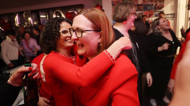 ALP Boothby Candidate Louise Miller-Frost celebrating at Kenilworth Football Club. Picture: Simon Cross