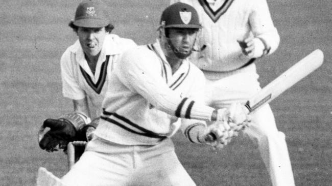 Cricket - SA vs NSW Sheffield Shield match at Adelaide Oval 30 Oct 1980. Doug Walters hits four runs off Peter Sleep. (Pic by staff photographer Bryan Charlton)