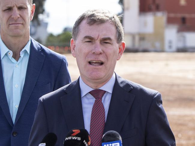 Housing Minister Nick Champion, UDIA Chief Executive Liam Golding and Arup Design Orr Shallev (cap) re: former West End Brewery Site master planner announcement. 13th April 2024 Picture: Brett Hartwig