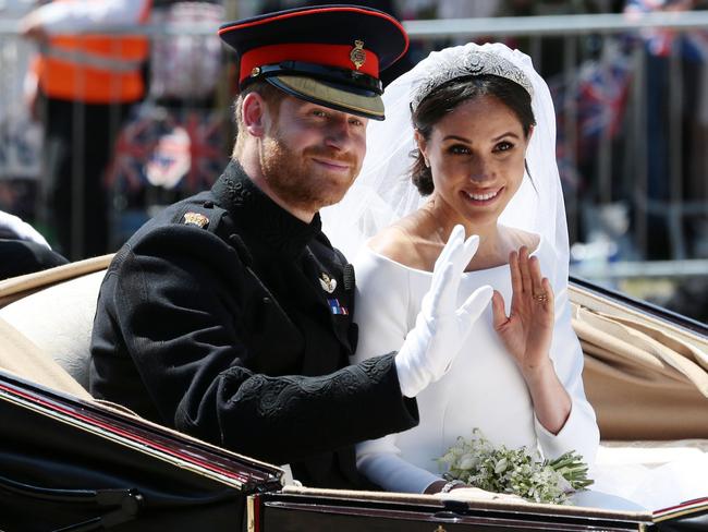 Harry and Meghan on their May 2018 wedding day. Picture: Aaron Chown/WPA/Getty