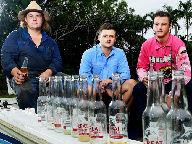 Mates Jim Henderson, Luke Kinna and Bradley Bielefeld are opposed to the new alcohol rules when it comes to the Territory way of enjoying a weekend out fishing.Picture: Justin Kennedy