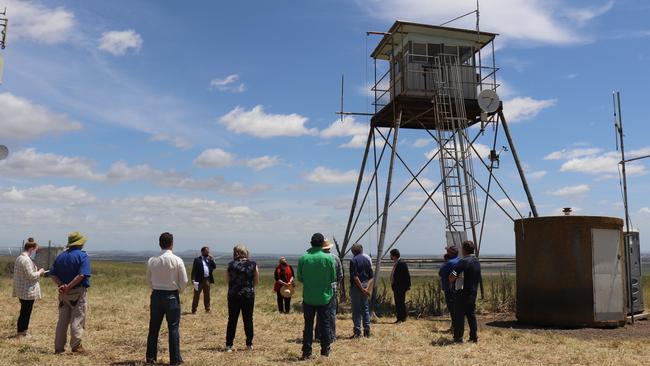 Locals and politicians from the Opposition gather at the Mount Gellibrand Fire Tower after the CFA suddenly closed it for being unsafe. The CFA was warned in 2017 it needed to be repaired or replaced.