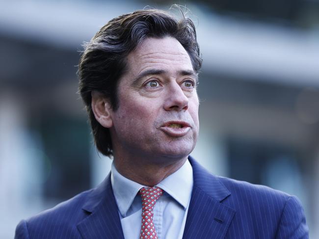 MELBOURNE, AUSTRALIA - JULY 21: AFL CEO Gillon Mclachlan speaks to the media at Melbourne Cricket Ground on July 21, 2022 in Melbourne, Australia. (Photo by Darrian Traynor/Getty Images)