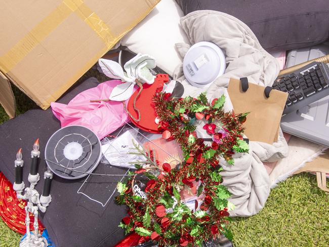 Personal items belonging to Ms Li and Mr Chen outside their Greenacre home. Picture: Jeremy Piper