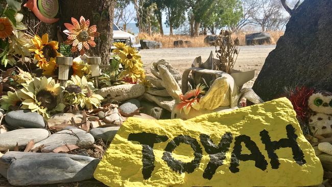 A memorial for Toyah Cordingley at Wangetti Beach last year.