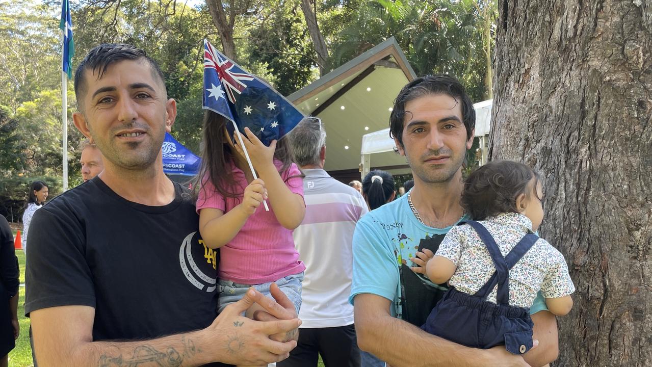 Rostam, Mina, Azad and MIlhas from Syria at the Australia Day ceremony at the Botanic Gardens in Coffs Harbour. Picture: Matt Gazy