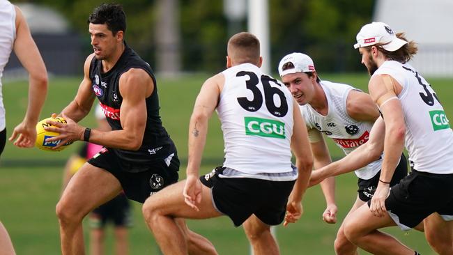 Scott Pendlebury in action during a Collingwood training session.