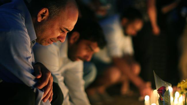 Brisbane City Council bus drivers hold a memorial in Moorooka for Manmeet Sharma. Picture: Jack Tran