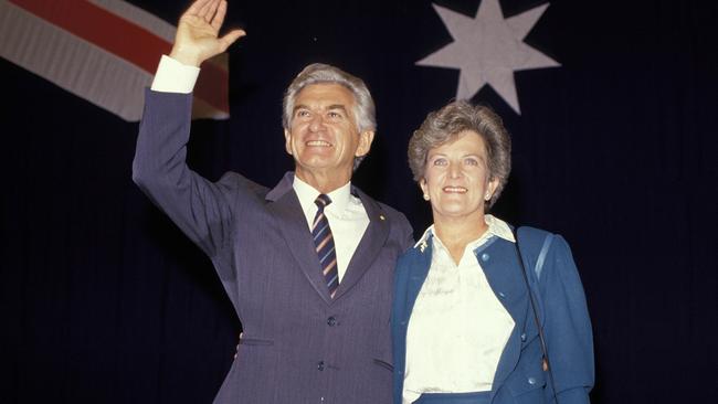 Bob Hawke with wife Hazel on the campaign trail.