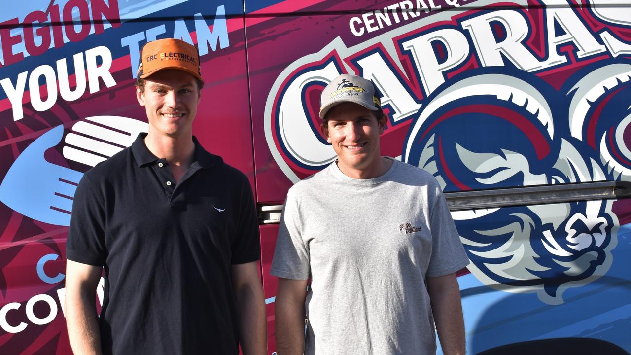 Guthrie Maynard and Luke Kelly at the CQ Capras versus Mackay Cutters games at Browne Park, Rockhampton, on June 24, 2023.