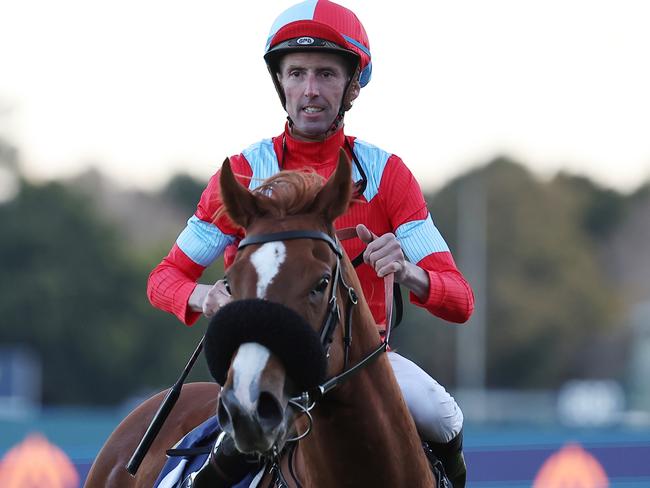 SYDNEY, AUSTRALIA - JULY 13: Nash Rawiller riding  South Of India wins Race 10 Schweizer Kobras Lawyers during Sydney Racing at Royal Randwick Racecourse on July 13, 2024 in Sydney, Australia. (Photo by Jeremy Ng/Getty Images)