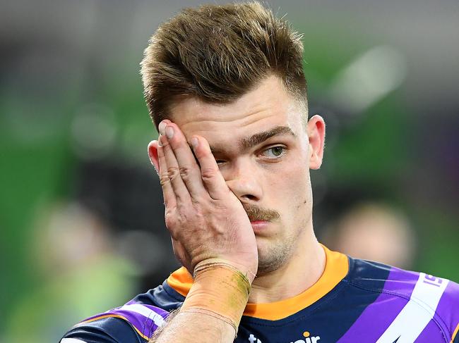 MELBOURNE, AUSTRALIA - SEPTEMBER 14: Ryan Papenhuyzen of the Storm looks dejected after losing the NRL Qualifying Final match between the Melbourne Storm and the Canberra Raiders at AAMI Park on September 14, 2019 in Melbourne, Australia. (Photo by Quinn Rooney/Getty Images)