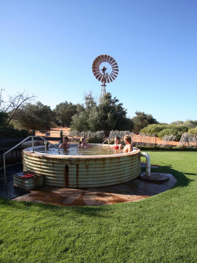 Relaxing in the artesian hot tub at Peron Homestead.