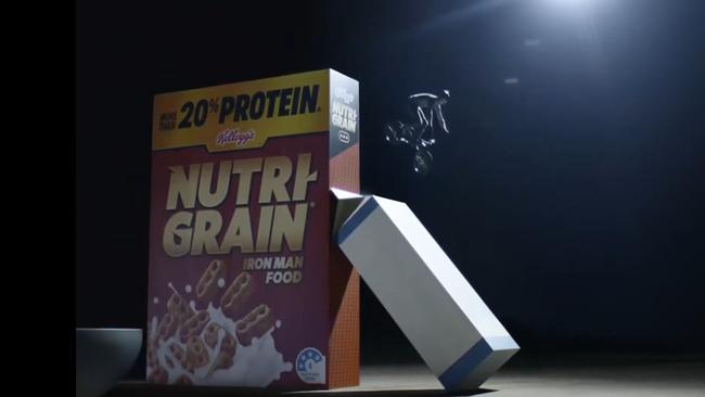 Professional BMX rider Rhys Kember, 32, pictured in a Nutri-Grain TV ad, has been charged with child sex "grooming". Picture: Supplied